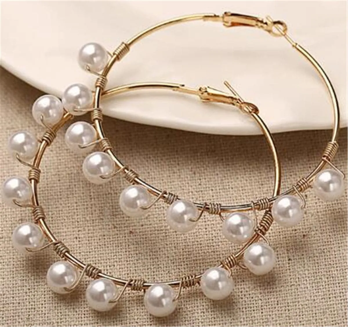Pearl & 18K Gold-Plated Hoop Earrings