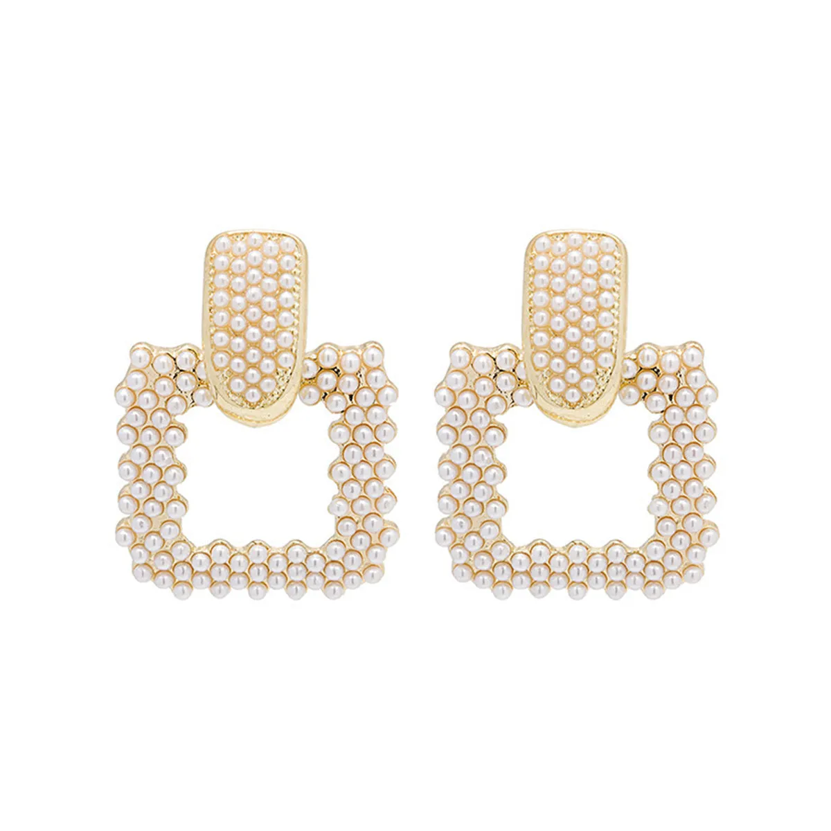 Pearl & 18K Gold-Plated Open Square Drop Earrings