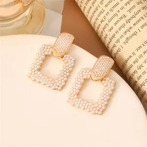 Pearl & 18K Gold-Plated Open Square Drop Earrings