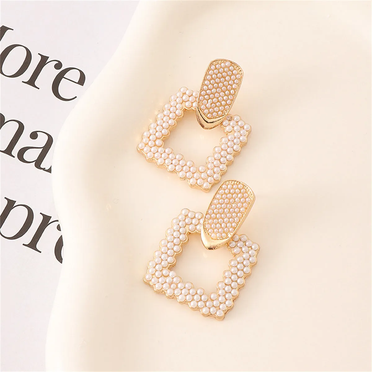 Pearl & 18K Gold-Plated Open Square Drop Earrings