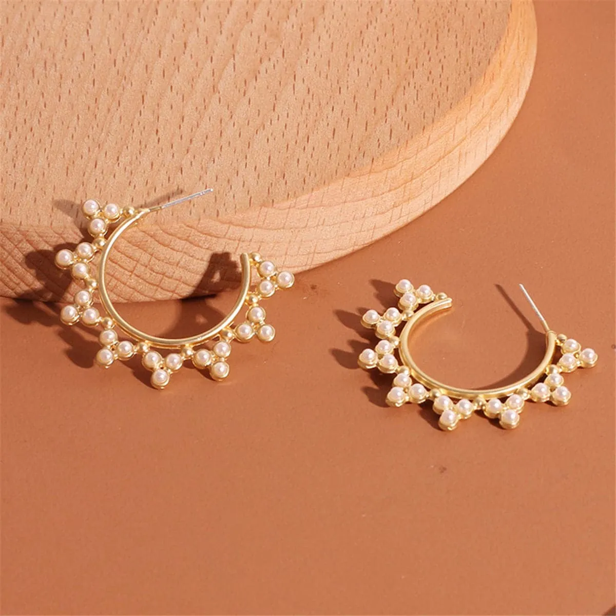 Pearl & 18K Gold-Plated Pointed Huggie Earrings