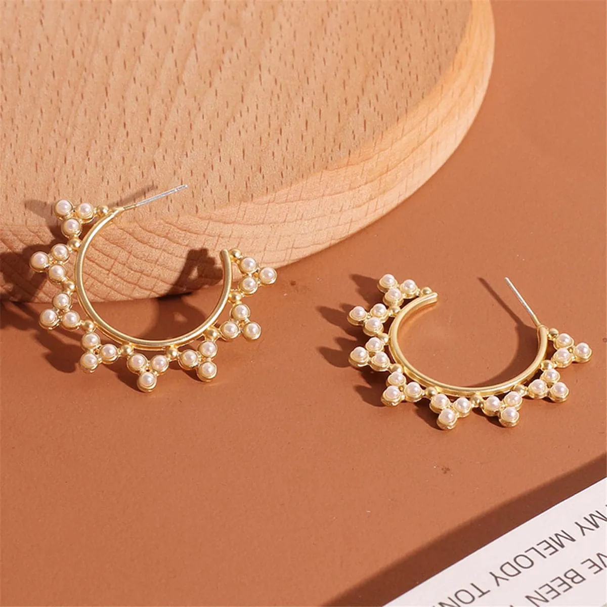 Pearl & 18K Gold-Plated Pointed Huggie Earrings