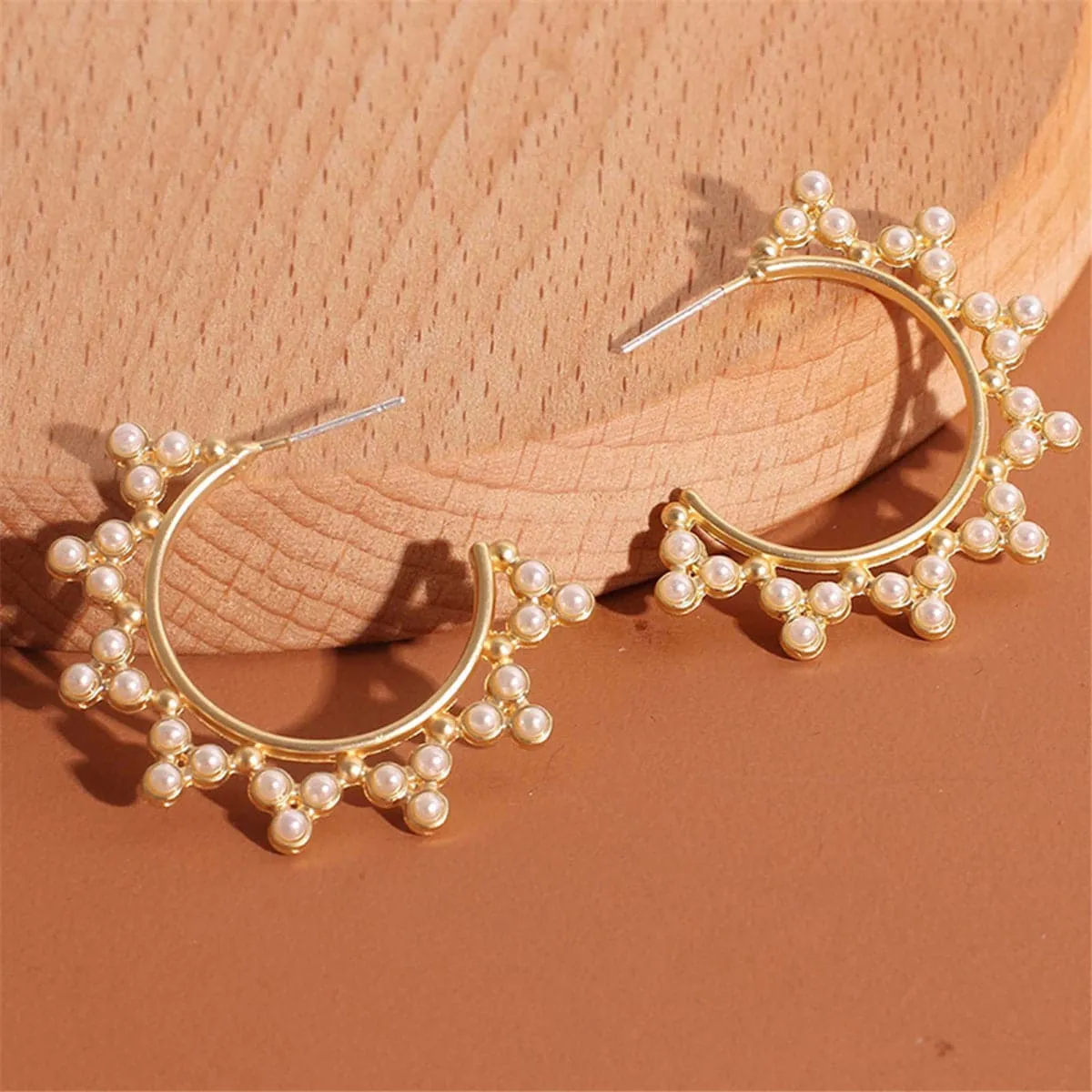 Pearl & 18K Gold-Plated Pointed Huggie Earrings