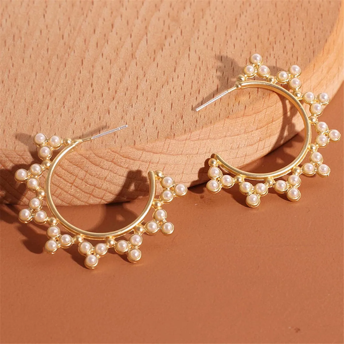 Pearl & 18K Gold-Plated Pointed Huggie Earrings