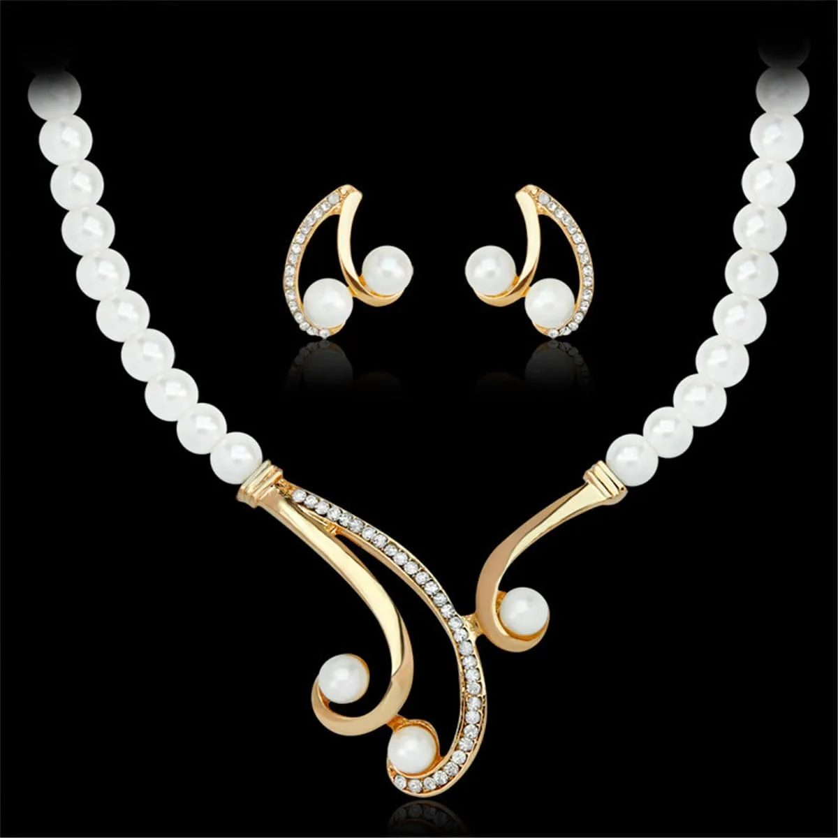 Pearl & Cubic Zirconia 18K Gold-Plated Botany Statement Necklace Set