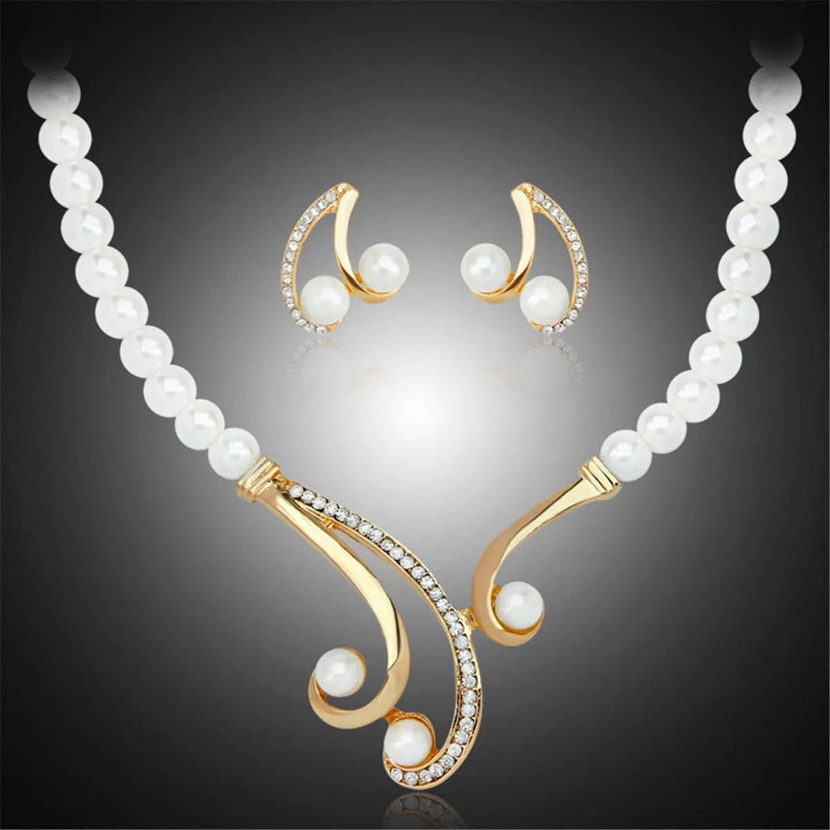Pearl & Cubic Zirconia 18K Gold-Plated Botany Statement Necklace Set
