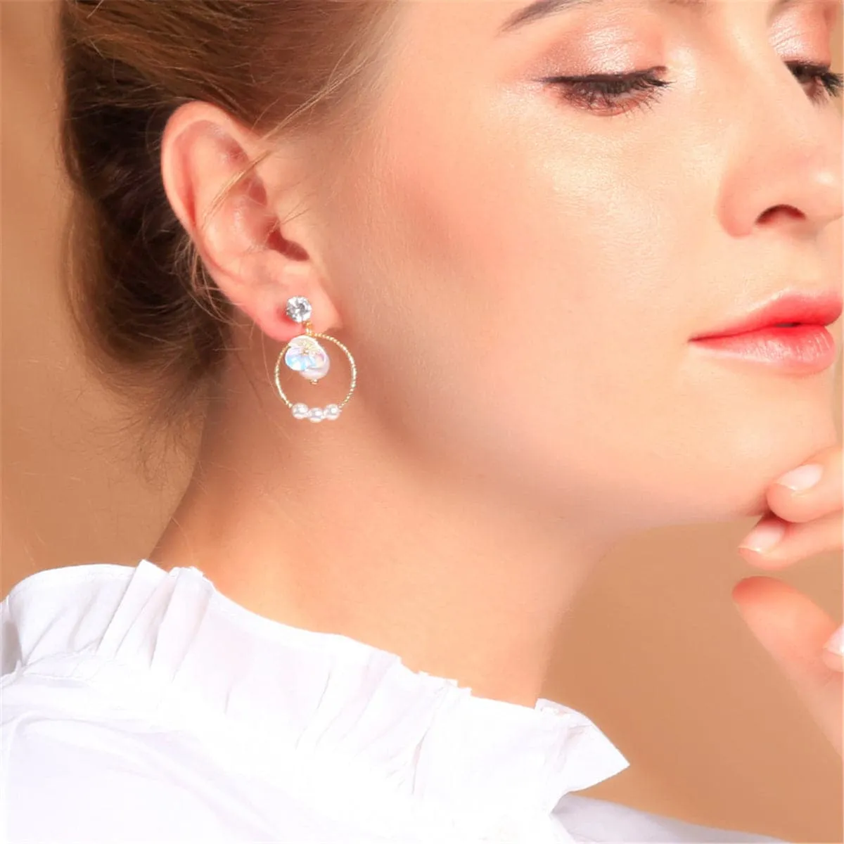 Pearl & Cubic Zirconia 18K Gold-Plated Flower Ring Drop Earrings