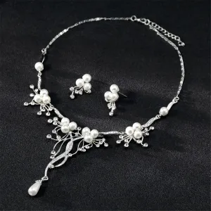 Pearl & Cubic Zirconia Abstract Botany Statement Necklace Set