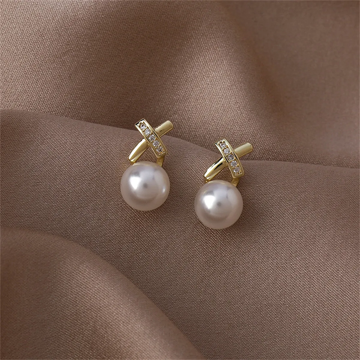 Pearl & Cubic Zirconia Pavé Crisscross Stud Earrings