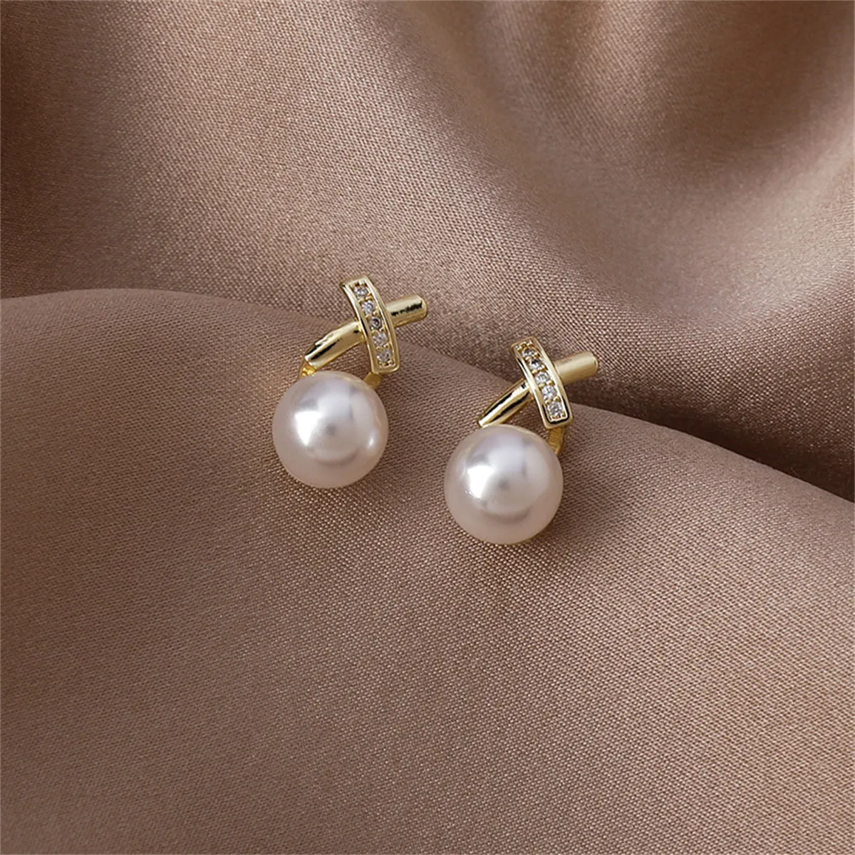 Pearl & Cubic Zirconia Pavé Crisscross Stud Earrings