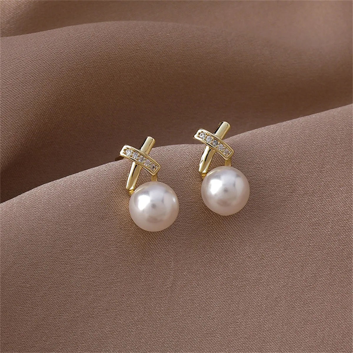 Pearl & Cubic Zirconia Pavé Crisscross Stud Earrings
