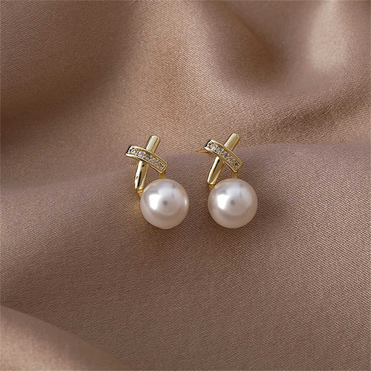 Pearl & Cubic Zirconia Pavé Crisscross Stud Earrings
