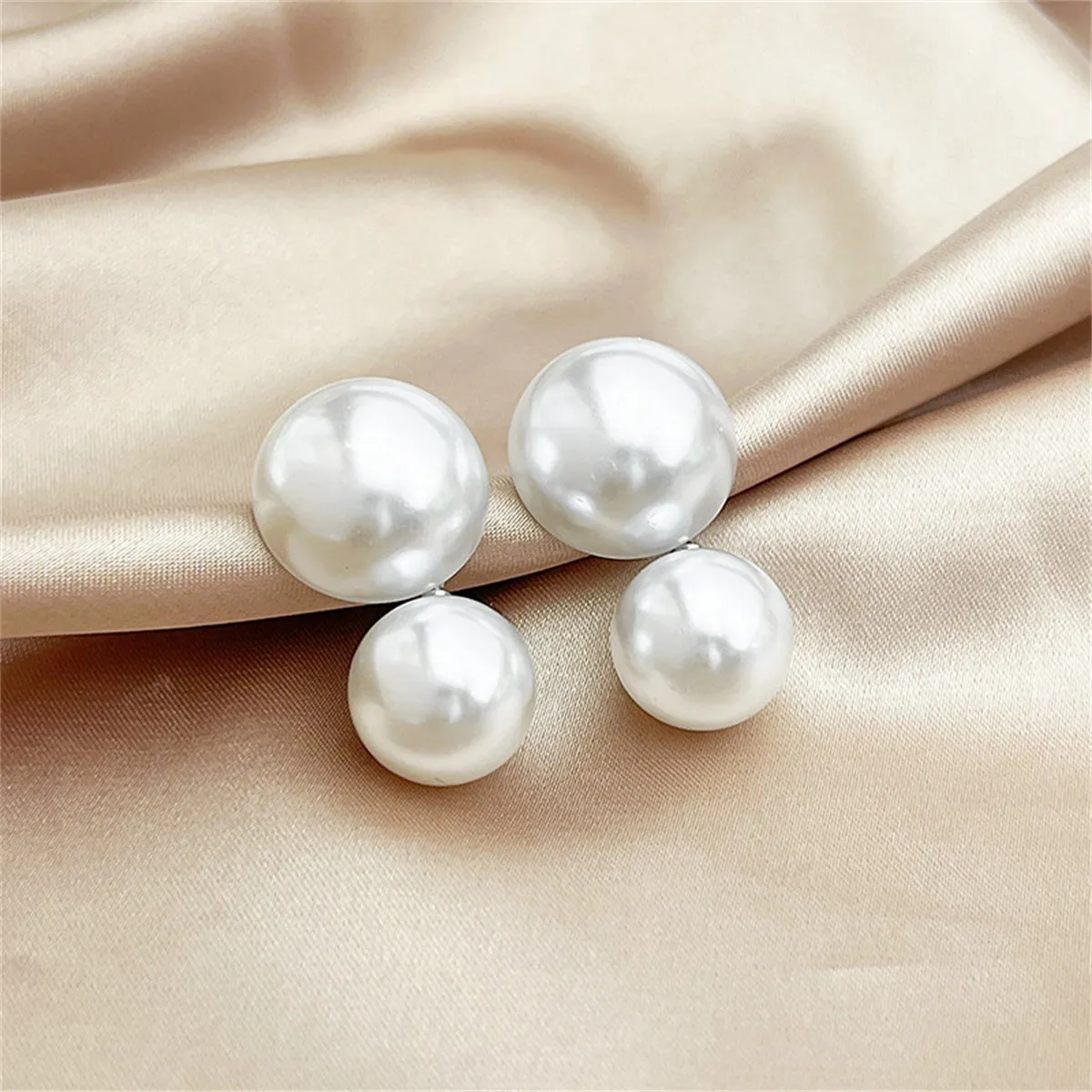 Pearl & Silver-Plated Round Double-Bead Drop Earrings