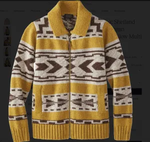 Pendleton Wool Sweater Westerley Mustard Brown Cream Zip Front