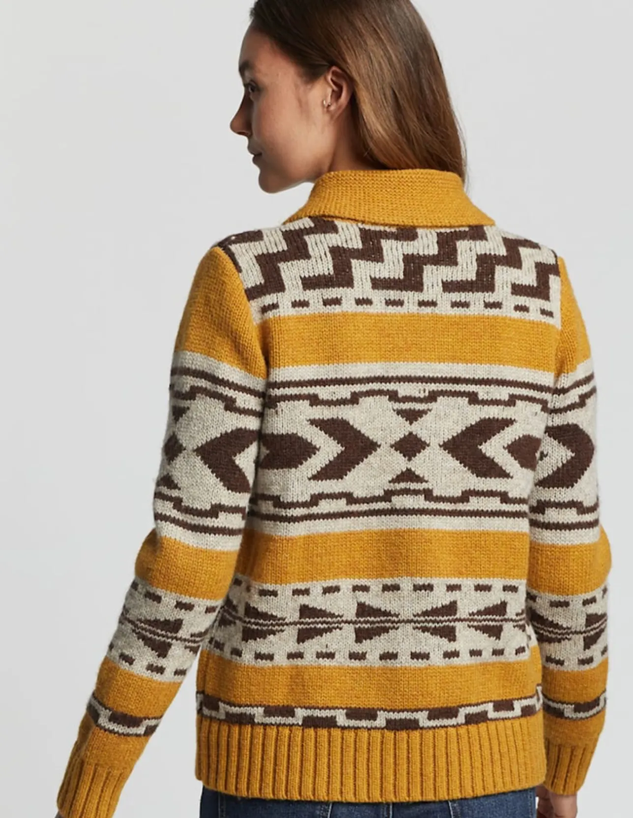Pendleton Wool Sweater Westerley Mustard Brown Cream Zip Front