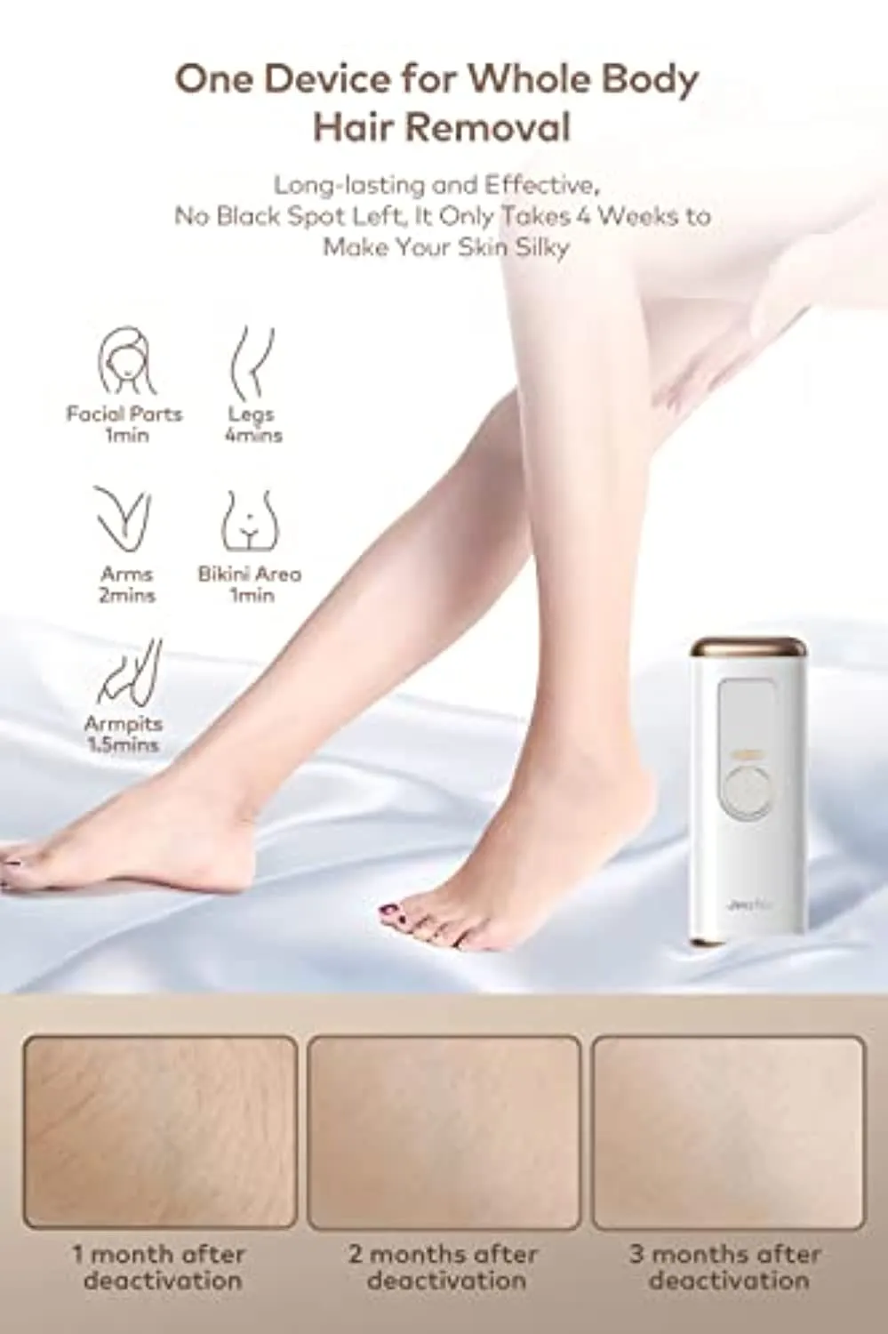 Permanent Hair Removal for Women, Jeezfee Hair Removal Device, At-Home Painless Hair Removal on Armpits Legs Arms Face Bikini line (Elegant White)