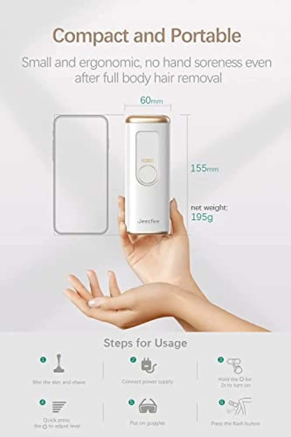Permanent Hair Removal for Women, Jeezfee Hair Removal Device, At-Home Painless Hair Removal on Armpits Legs Arms Face Bikini line (Elegant White)
