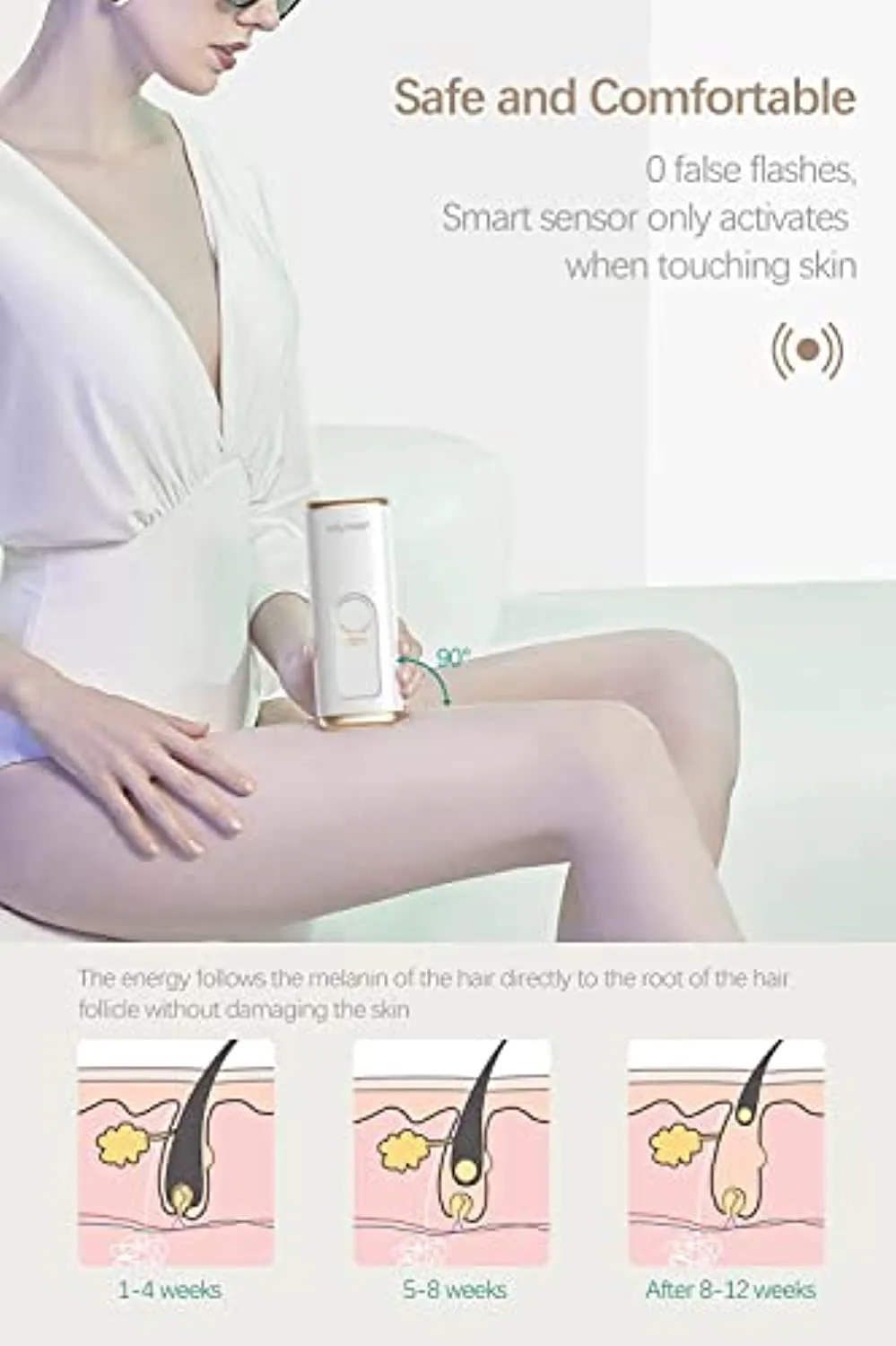 Permanent Hair Removal for Women, Jeezfee Hair Removal Device, At-Home Painless Hair Removal on Armpits Legs Arms Face Bikini line (Elegant White)