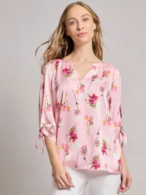 Petite V-Neck Tie-Sleeve Blouse, Hammered Satin