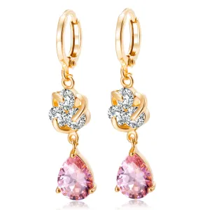 Pink Crystal & Cubic Zirconia Swirl Drop Earrings