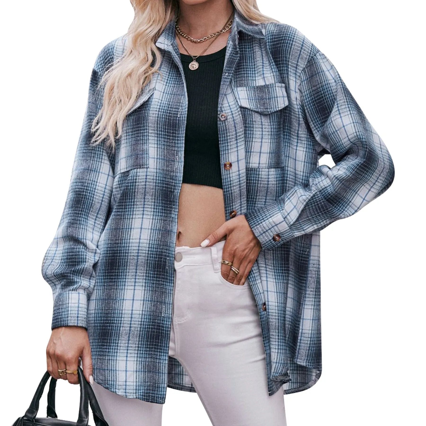 Plaid Aura™ | Women's Casual Oversized Plaid Shirt | Soft Cotton, Relaxed Fit, Trendy Design