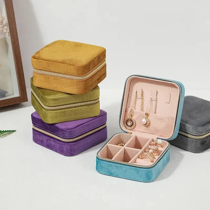 Plush Velvet Small Jewelry Box Necklace Ring Earrings Storage Jewelry Case Women Travel Portable Jewelry Organizer Box Joyero