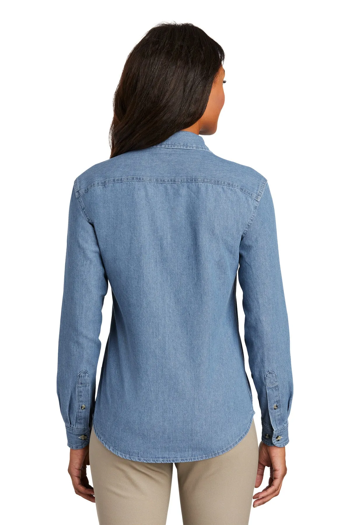 Port & Company Women's Long Sleeve Value Denim Shirt.  LSP10 Faded Blue
