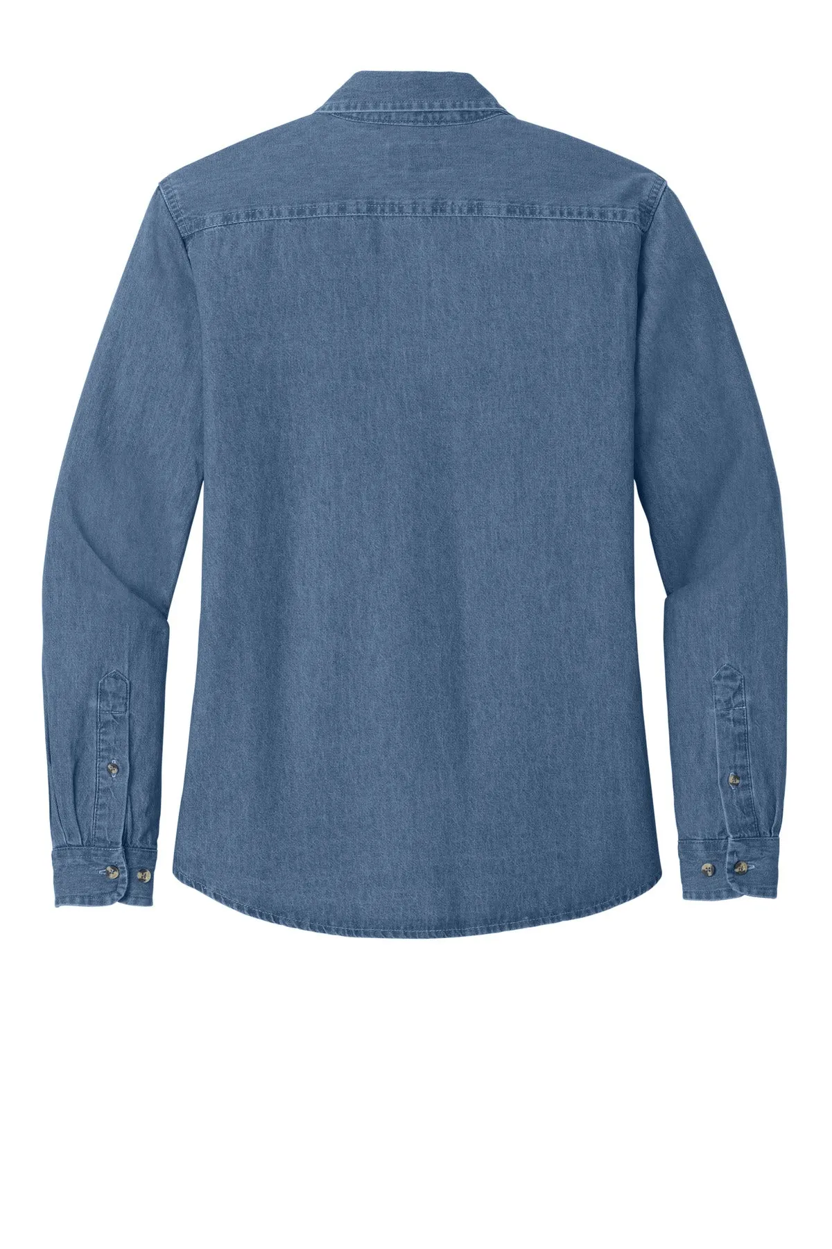 Port & Company Women's Long Sleeve Value Denim Shirt.  LSP10 Faded Blue