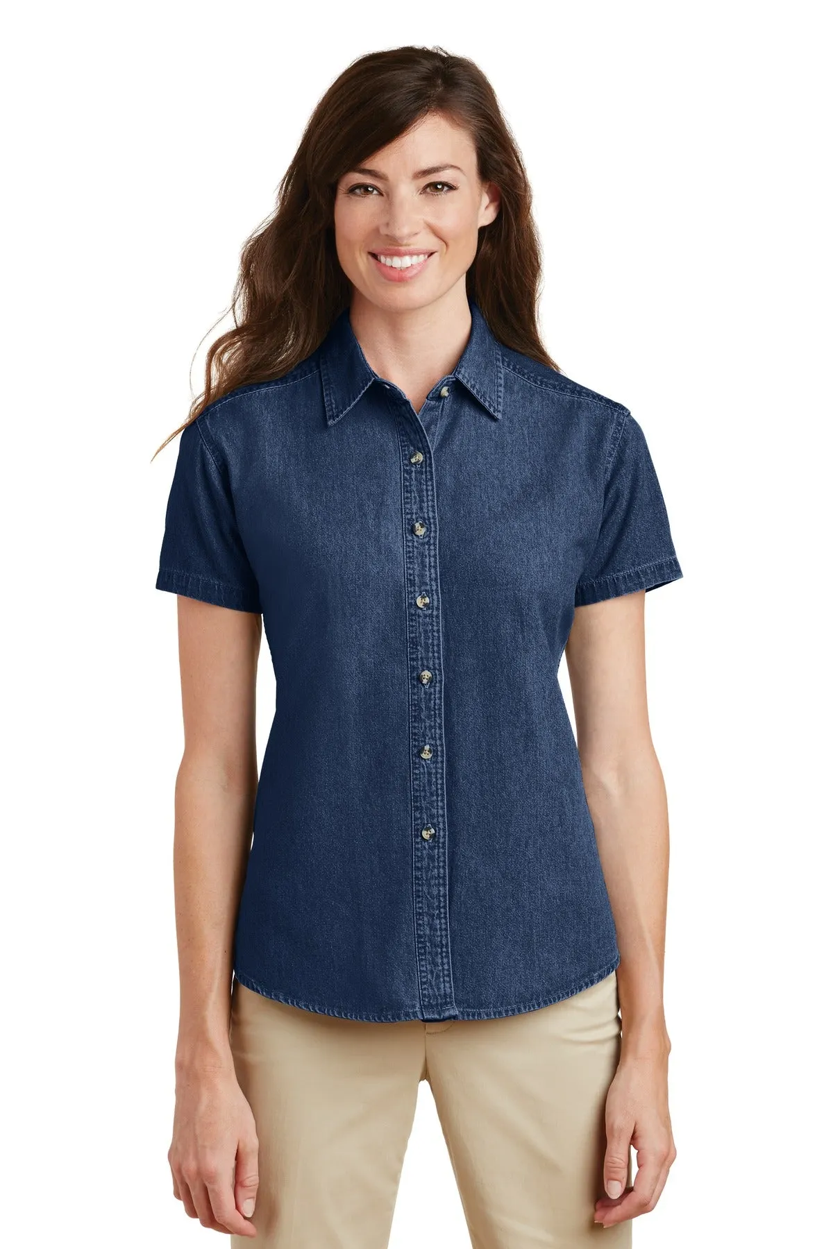 Port & Company Women's Short Sleeve Value Denim Shirt.  LSP11 Ink Blue