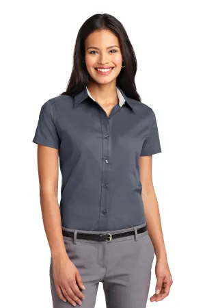 Port Authority Women's Short Sleeve Easy Care  Shirt.  L508 Steel Grey/ Light Stone