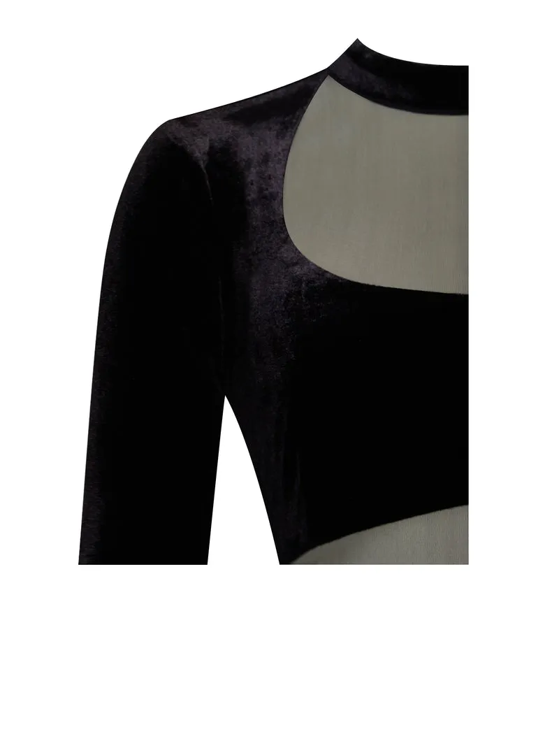 PRE-ORDER Angelika Velvet Sheer Cutout Dress x Noir