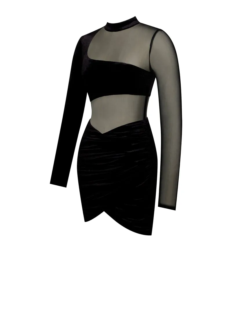 PRE-ORDER Angelika Velvet Sheer Cutout Dress x Noir