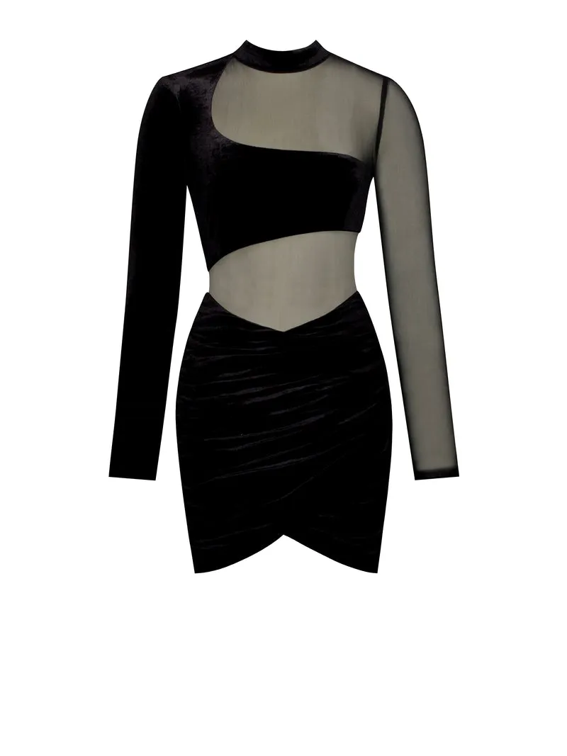 PRE-ORDER Angelika Velvet Sheer Cutout Dress x Noir