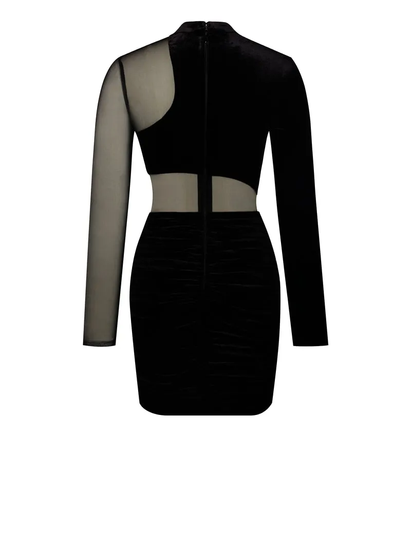 PRE-ORDER Angelika Velvet Sheer Cutout Dress x Noir