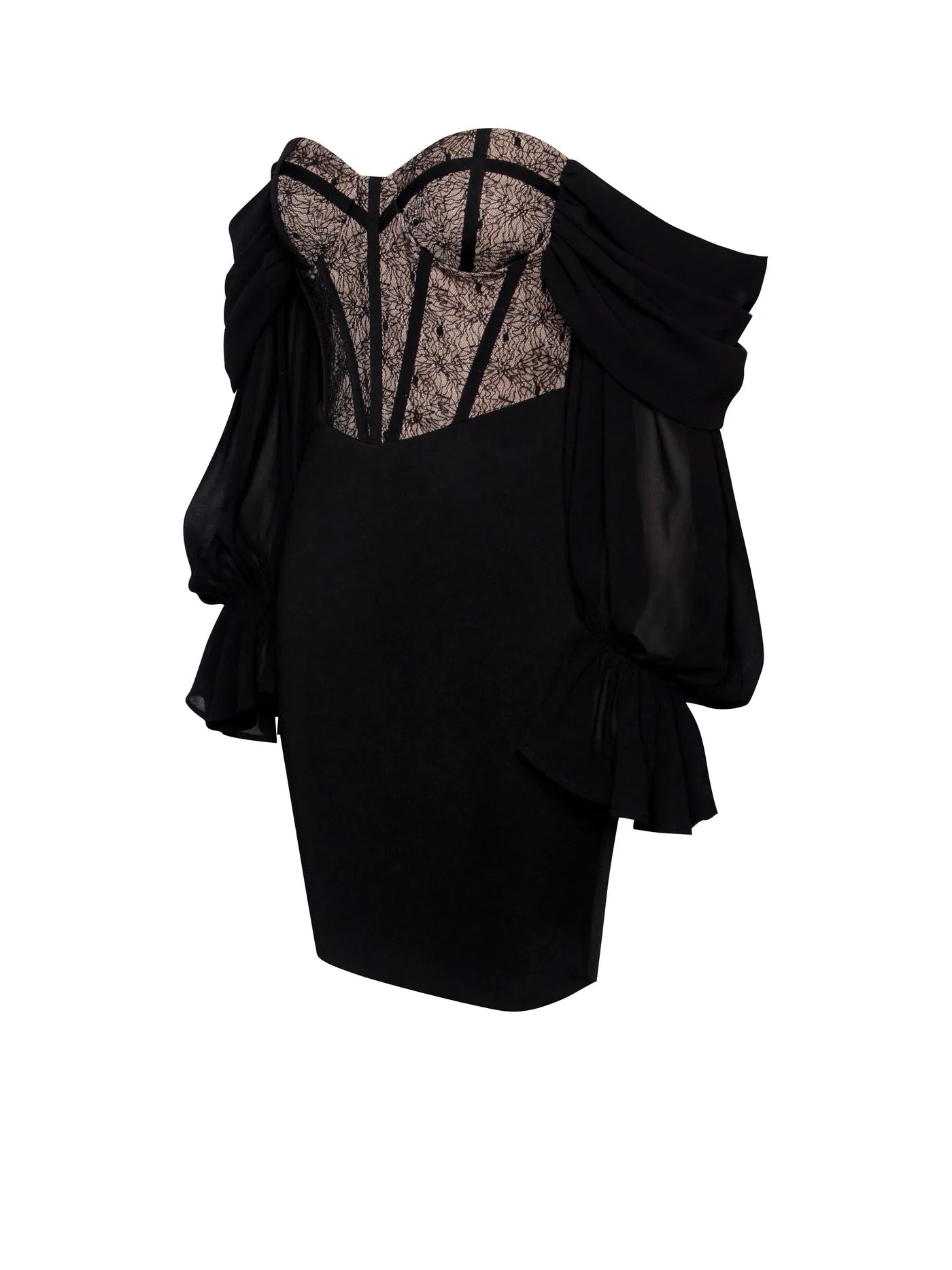 PRE-ORDER Zora Lace Corset Off Shoulder Dress x Black