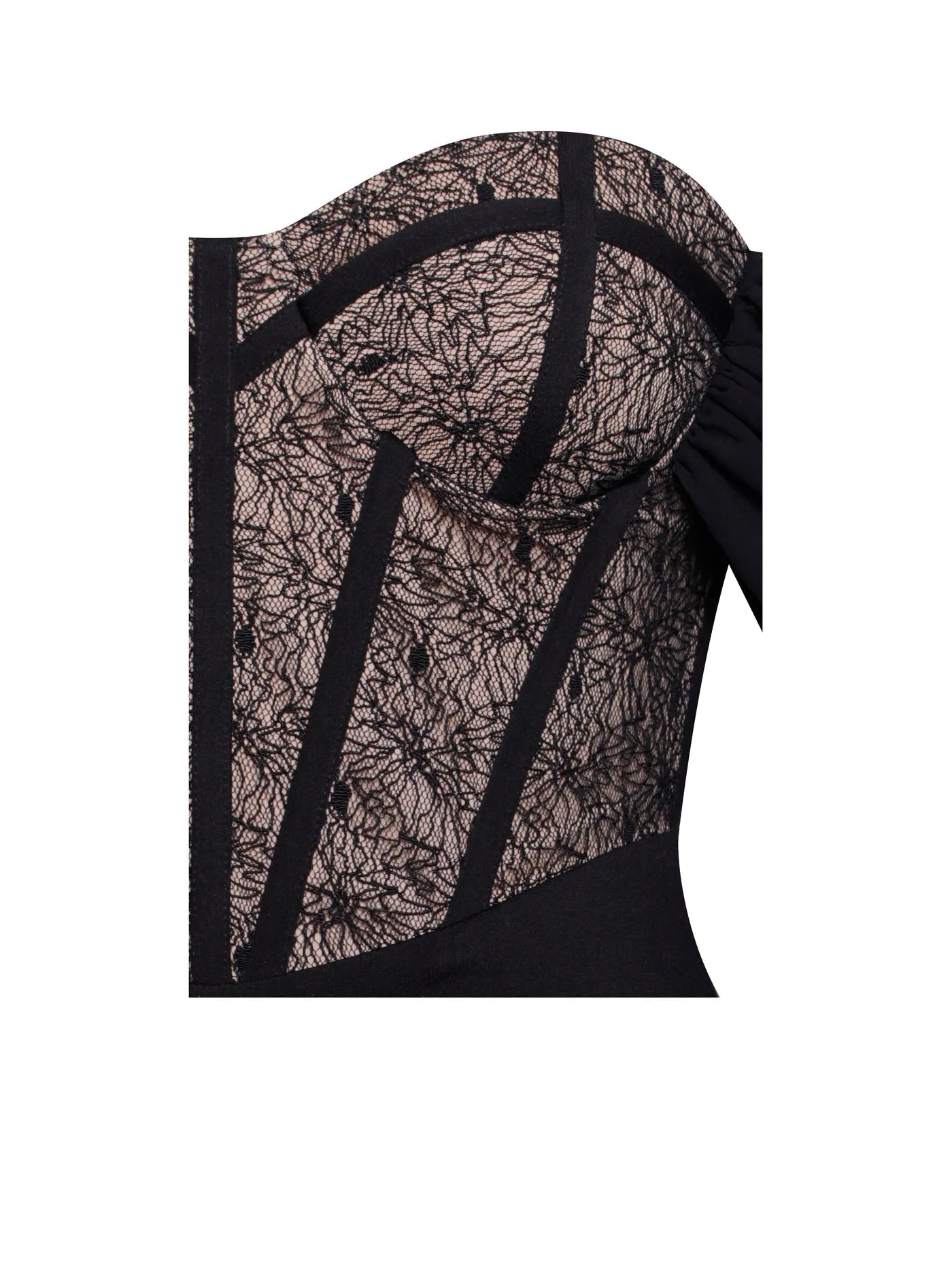 PRE-ORDER Zora Lace Corset Off Shoulder Dress x Black