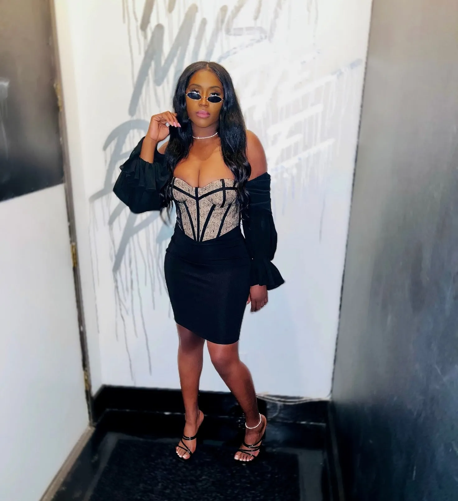 PRE-ORDER Zora Lace Corset Off Shoulder Dress x Black