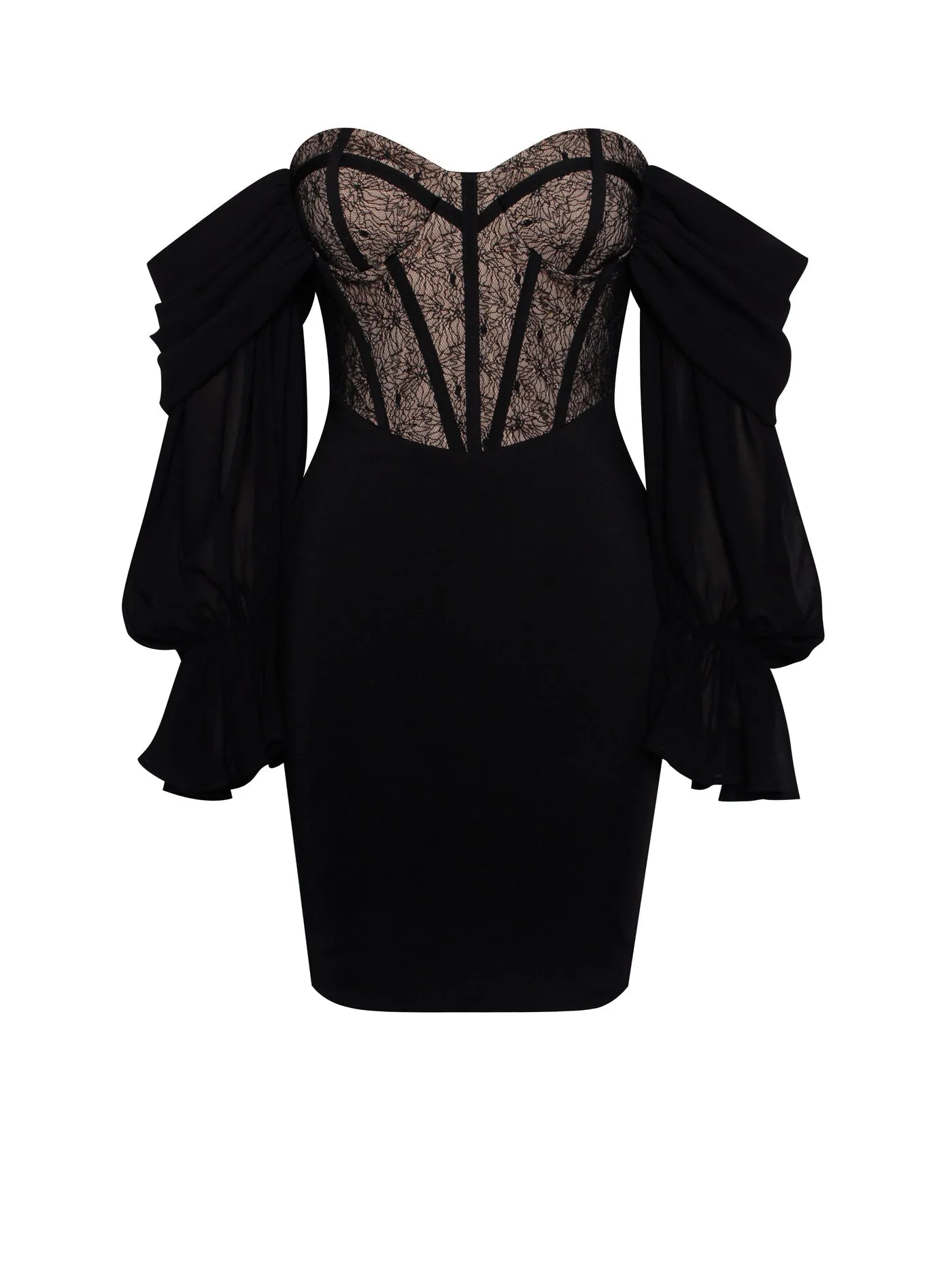 PRE-ORDER Zora Lace Corset Off Shoulder Dress x Black