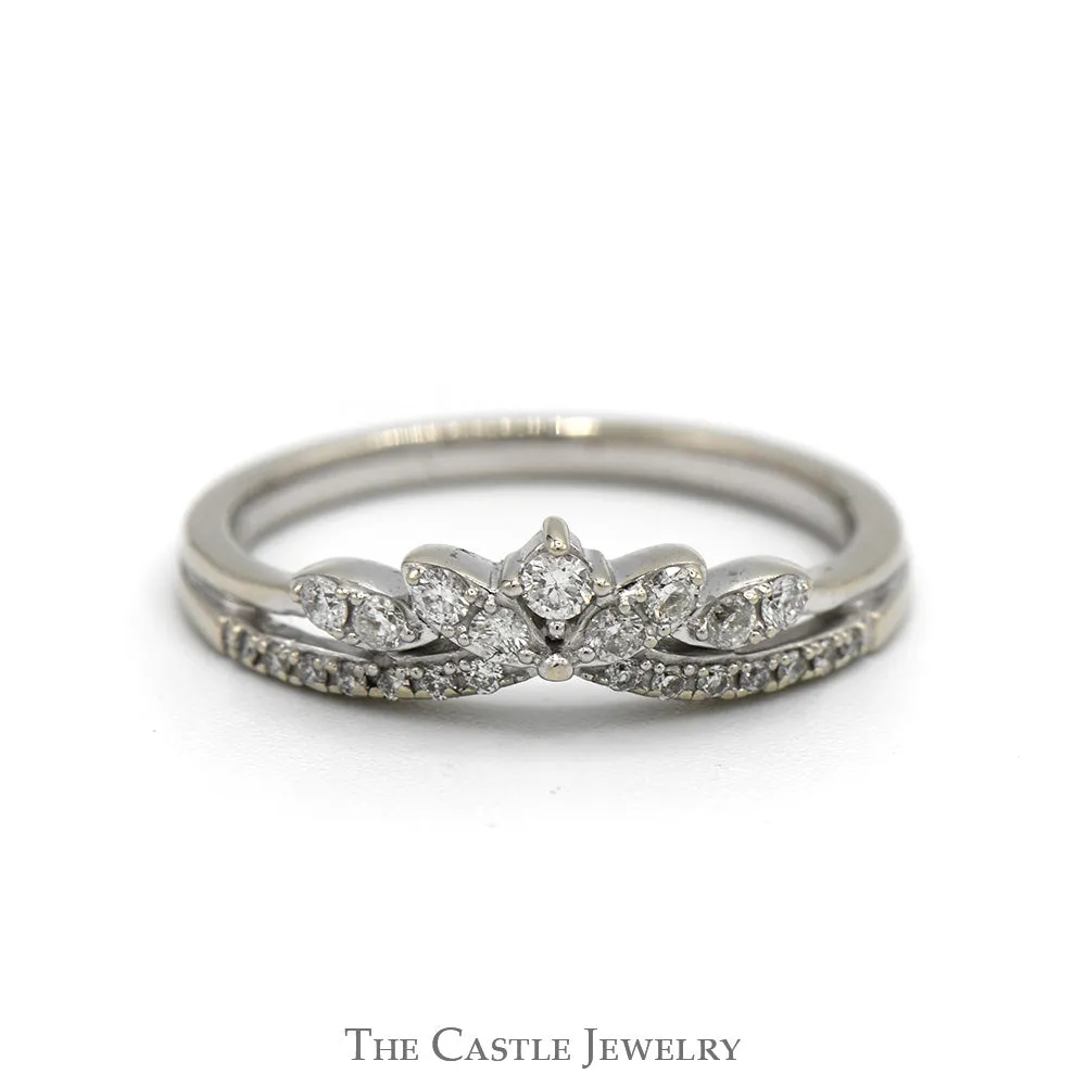 Princess Crown Designed Round Diamond Band in 14k White Gold