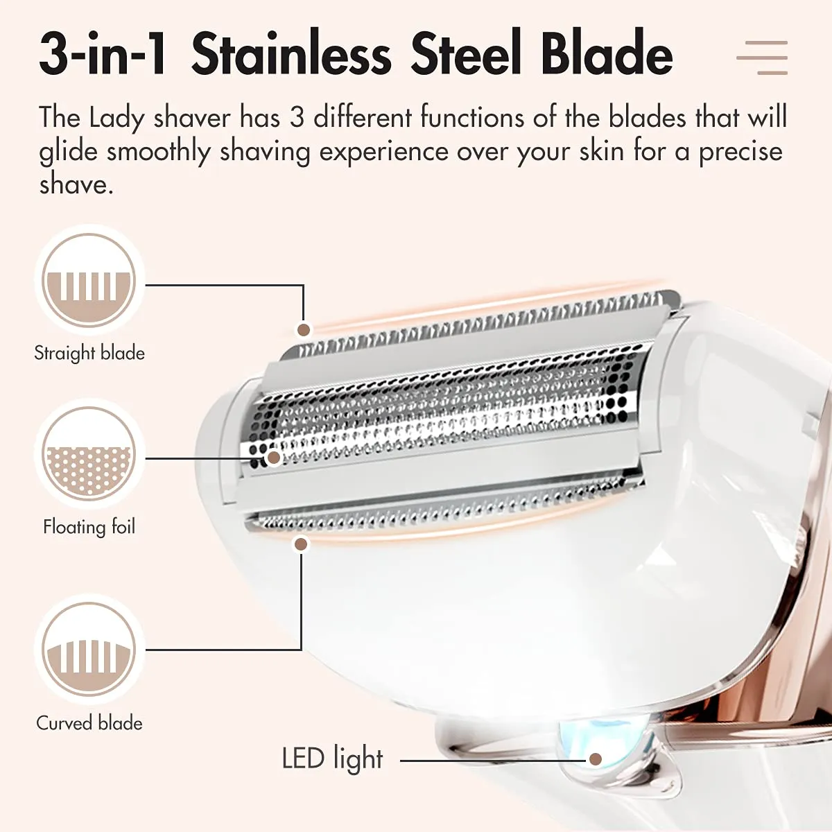 Pritech Lady Shaver- 3 interchangeable trimmers