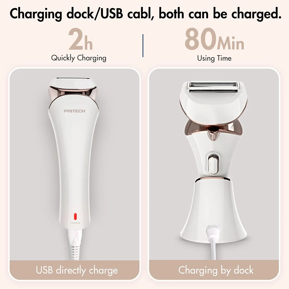 Pritech Lady Shaver- 3 interchangeable trimmers