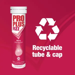 Pro Plus Fizz - 20 Effervescent Berry Flavour Tablets - Caffeine, Guarana, Ginseng and Vitamins B12, B2 & B6