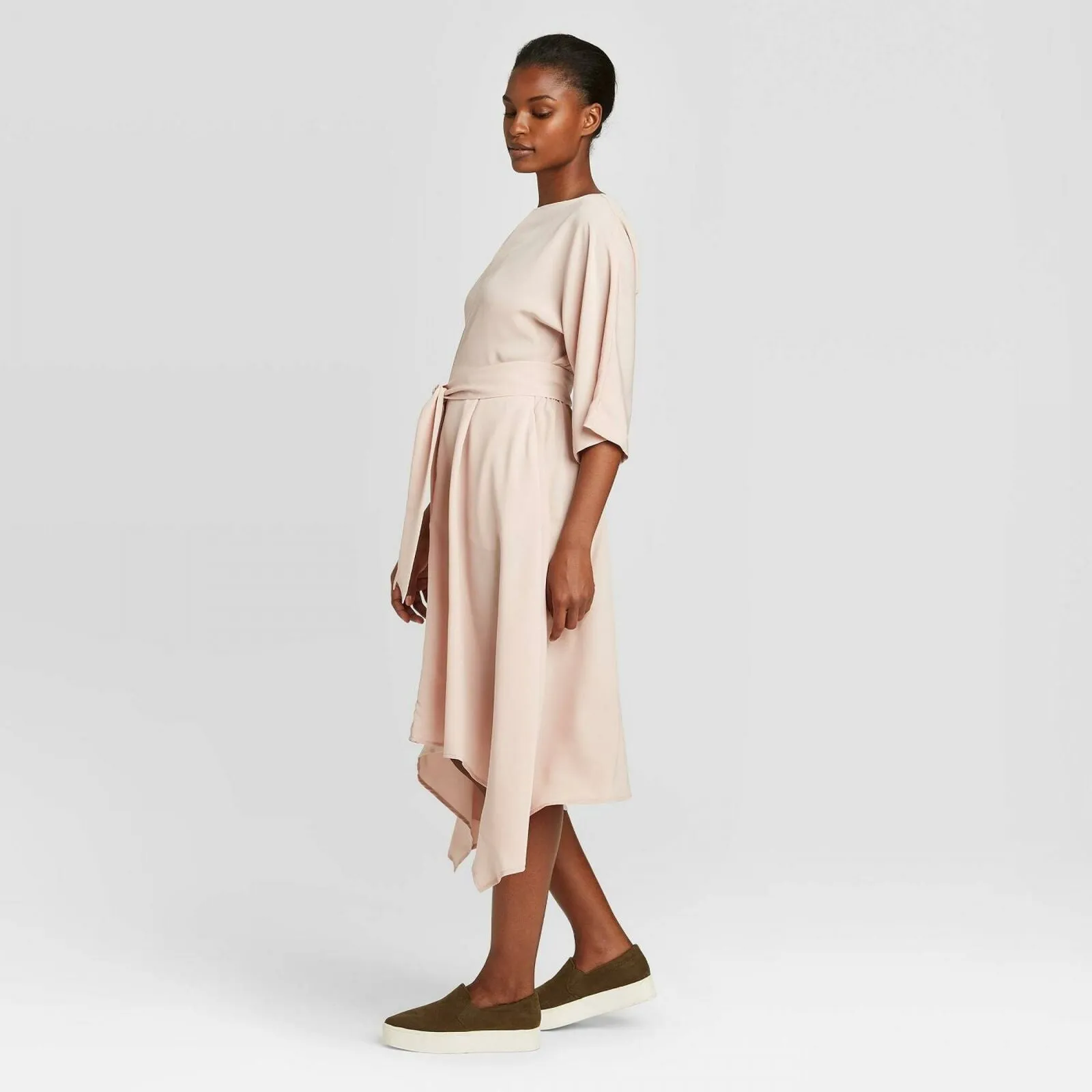 Prologue Women's Dolman 3/4 Sleeve Handkerchief Hem Midi Dress