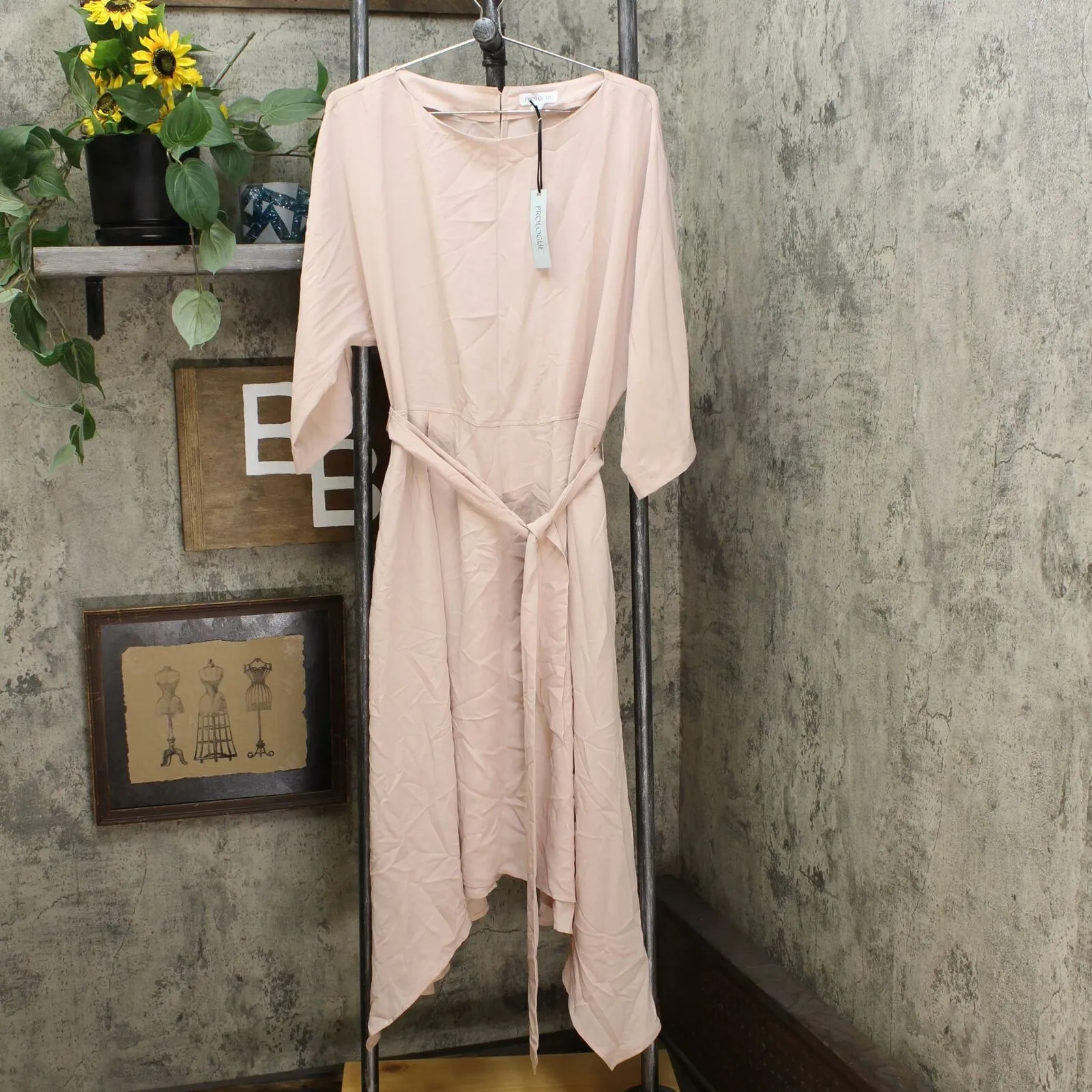 Prologue Women's Dolman 3/4 Sleeve Handkerchief Hem Midi Dress