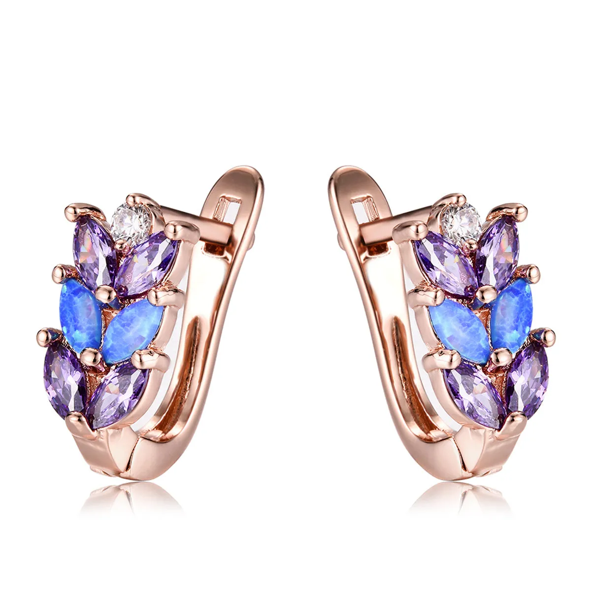 Purple Crystal & Blue Opal Leverback Earrings