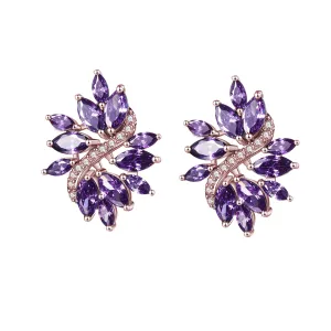Purple Crystal & Cubic Zirconia Flower Stud Earrings