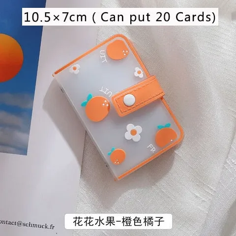Realaiot 26 Card Slots Card Holder With Button Photocard ID Holder Photo Album Cute Cartoon Fruit Animal Print Name Card ID Holder Book