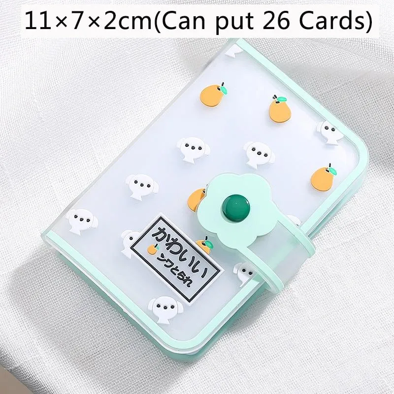 Realaiot 26 Card Slots Card Holder With Button Photocard ID Holder Photo Album Cute Cartoon Fruit Animal Print Name Card ID Holder Book