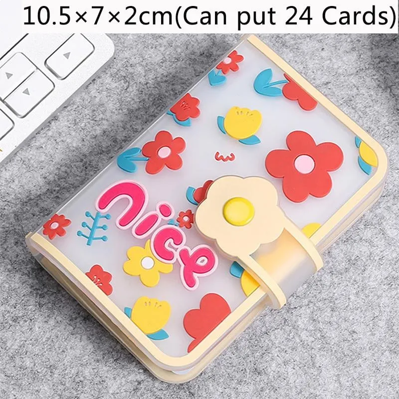 Realaiot 26 Card Slots Card Holder With Button Photocard ID Holder Photo Album Cute Cartoon Fruit Animal Print Name Card ID Holder Book
