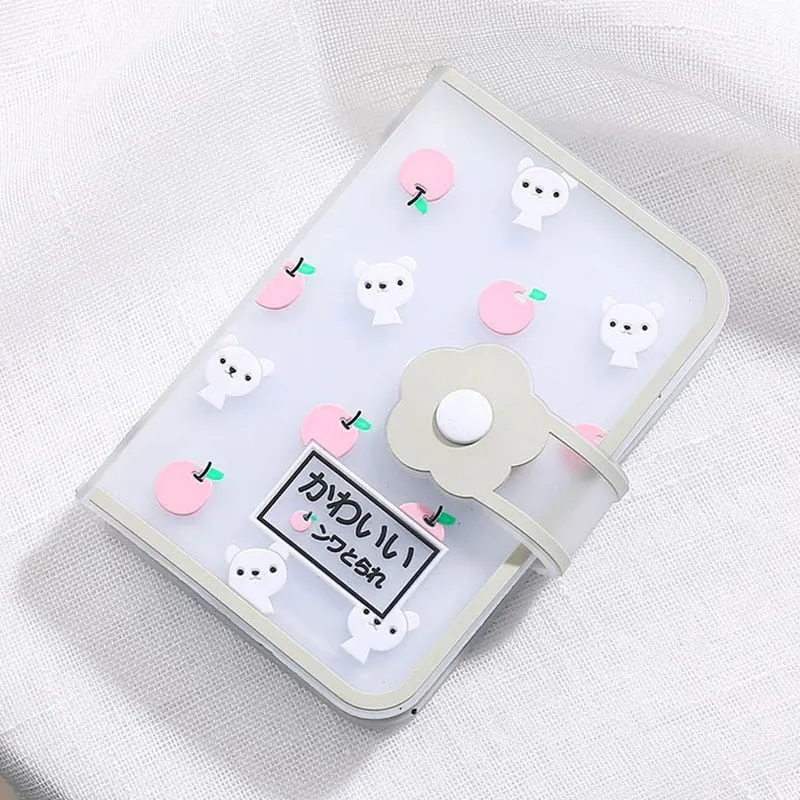 Realaiot 26 Card Slots Card Holder With Button Photocard ID Holder Photo Album Cute Cartoon Fruit Animal Print Name Card ID Holder Book